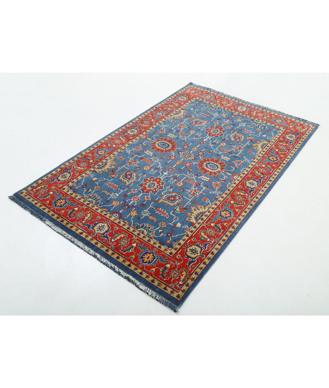 Gulshan Wool & Bamboo Silk Rug - 3'10'' x 6'1'' 3'10'' x 6'1'' (115 X 183) / Blue / Red
