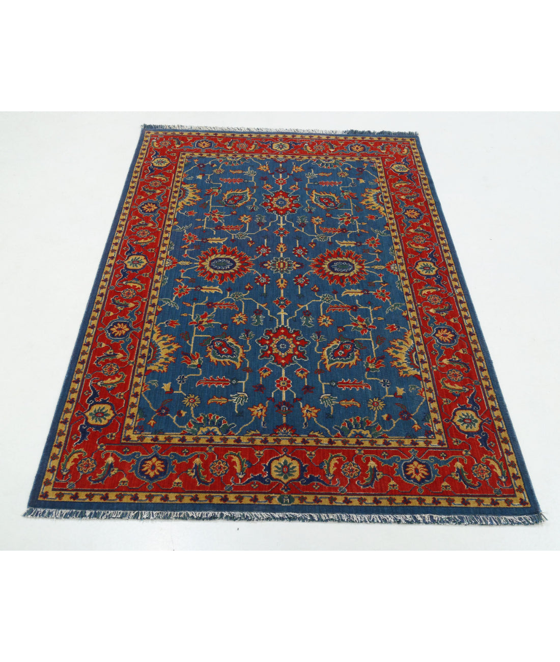 Gulshan Wool & Bamboo Silk Rug - 3'10'' x 6'1'' 3'10'' x 6'1'' (115 X 183) / Blue / Red