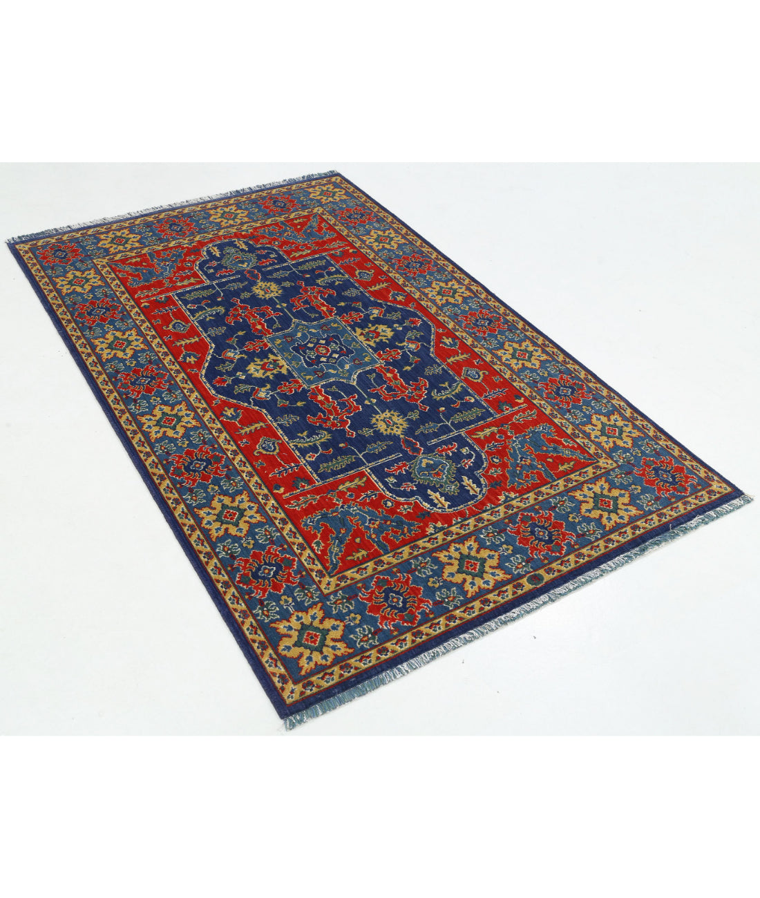 Gulshan Wool & Bamboo Silk Rug - 3'10'' x 6'1'' 3'10'' x 6'1'' (115 X 183) / Red / Blue