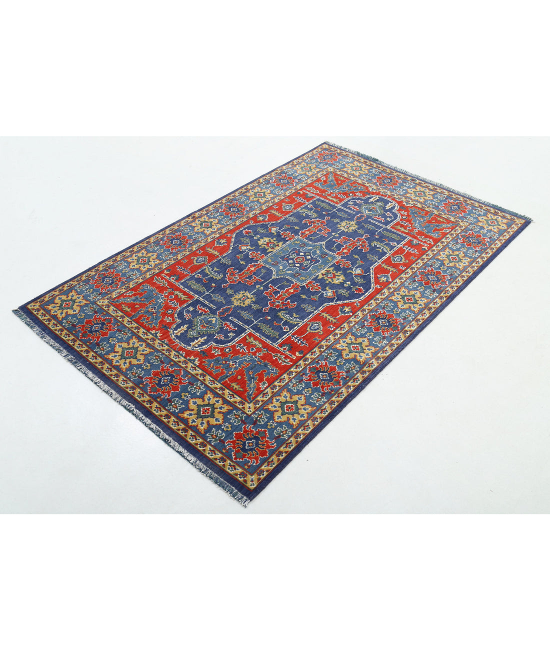 Gulshan Wool & Bamboo Silk Rug - 3'10'' x 6'1'' 3'10'' x 6'1'' (115 X 183) / Red / Blue
