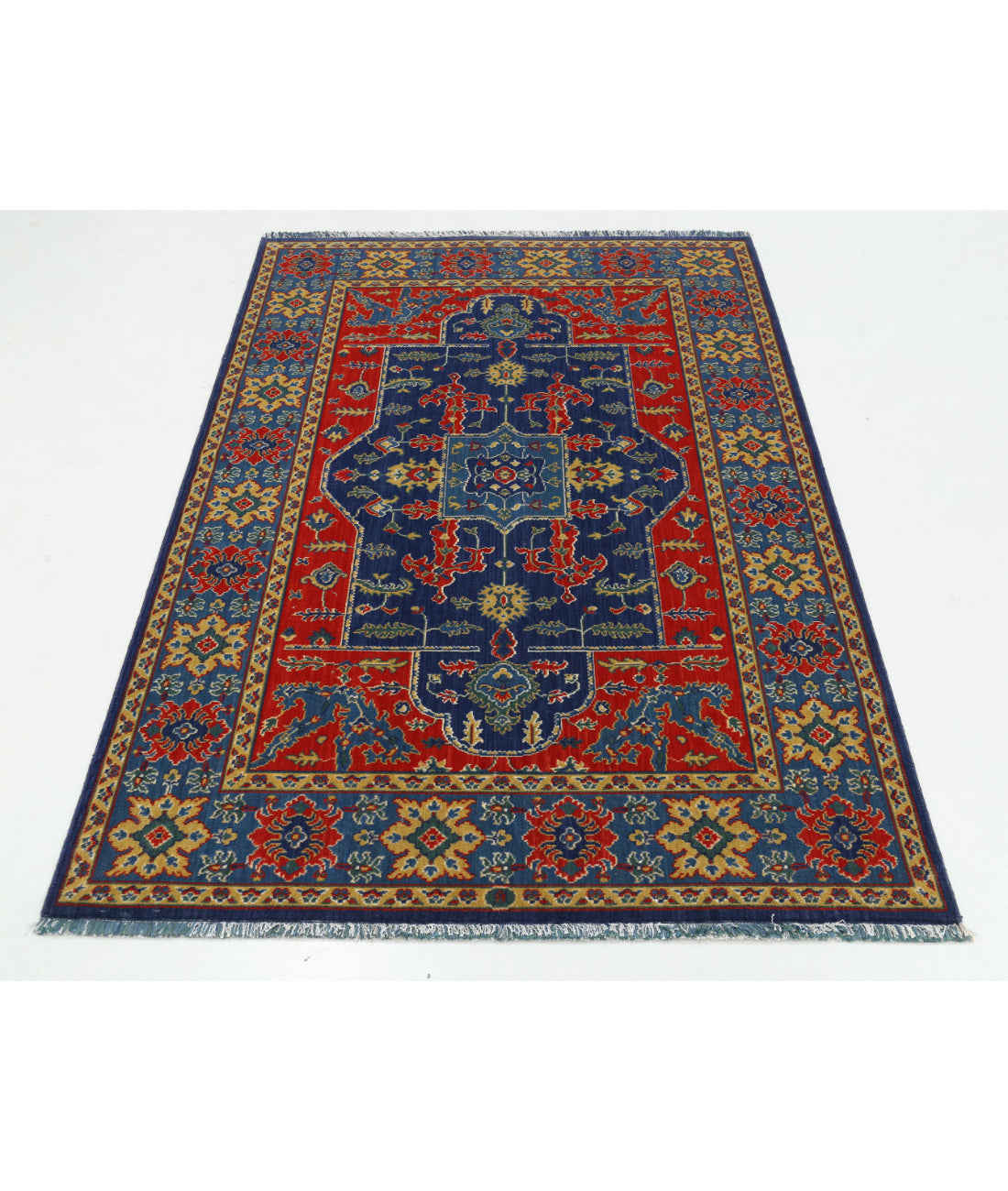 Gulshan Wool & Bamboo Silk Rug - 3'10'' x 6'1'' 3'10'' x 6'1'' (115 X 183) / Red / Blue