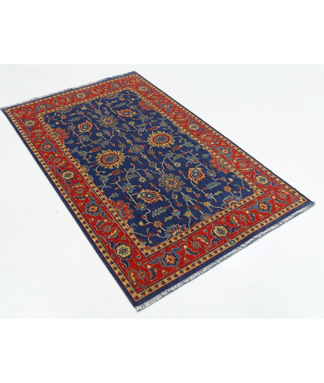 Gulshan Wool & Bamboo Silk Rug - 3'10'' x 6'1'' 3'10'' x 6'1'' (115 X 183) / Blue / Red