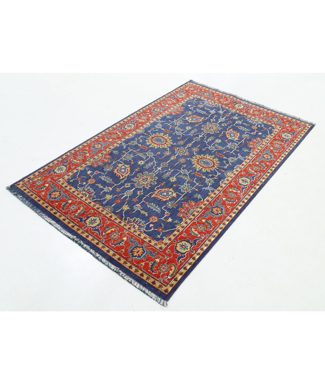 Gulshan Wool & Bamboo Silk Rug - 3'10'' x 6'1'' 3'10'' x 6'1'' (115 X 183) / Blue / Red