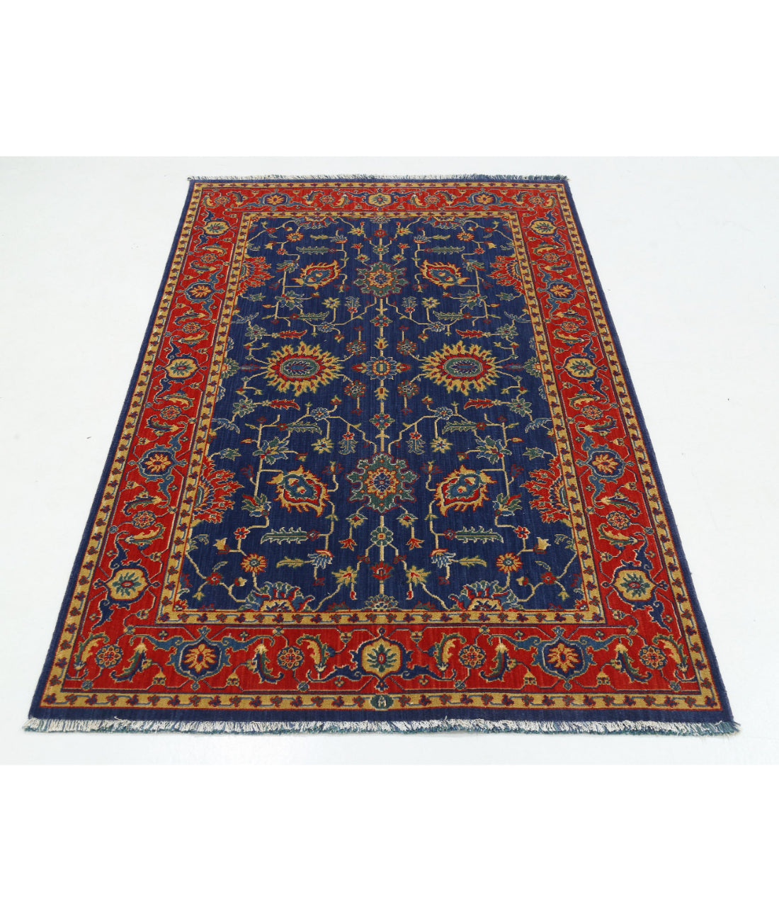 Gulshan Wool & Bamboo Silk Rug - 3'10'' x 6'1'' 3'10'' x 6'1'' (115 X 183) / Blue / Red