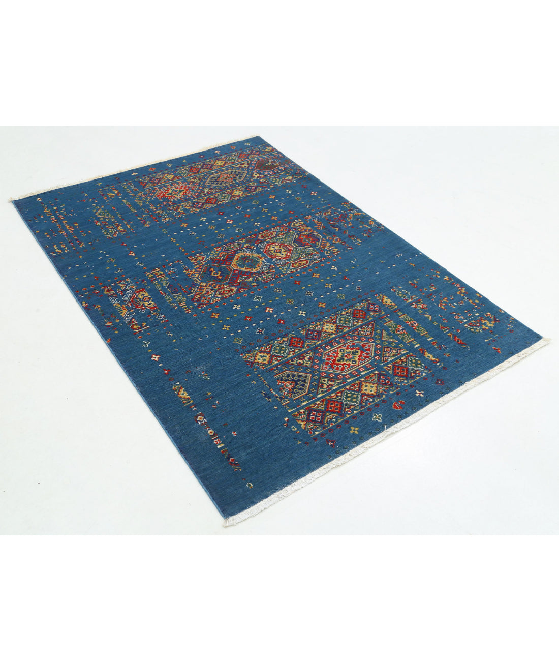 Gulshan Wool & Bamboo Silk Rug - 4'0'' x 5'9'' 4'0'' x 5'9'' (120 X 173) / Blue / Red