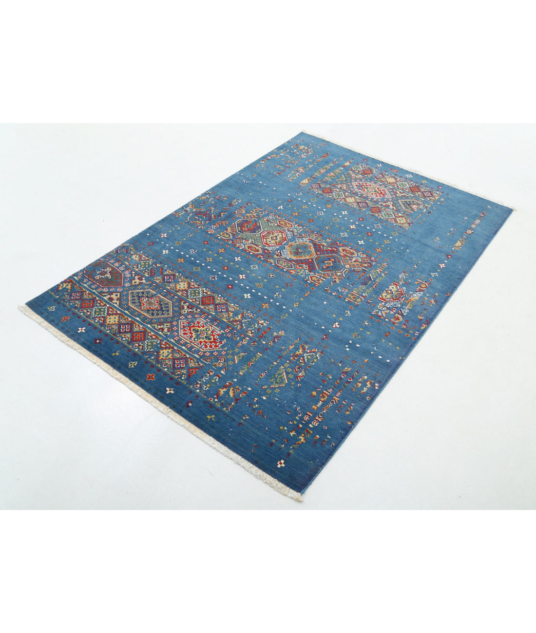 Gulshan Wool & Bamboo Silk Rug - 4'0'' x 5'9'' 4'0'' x 5'9'' (120 X 173) / Blue / Red
