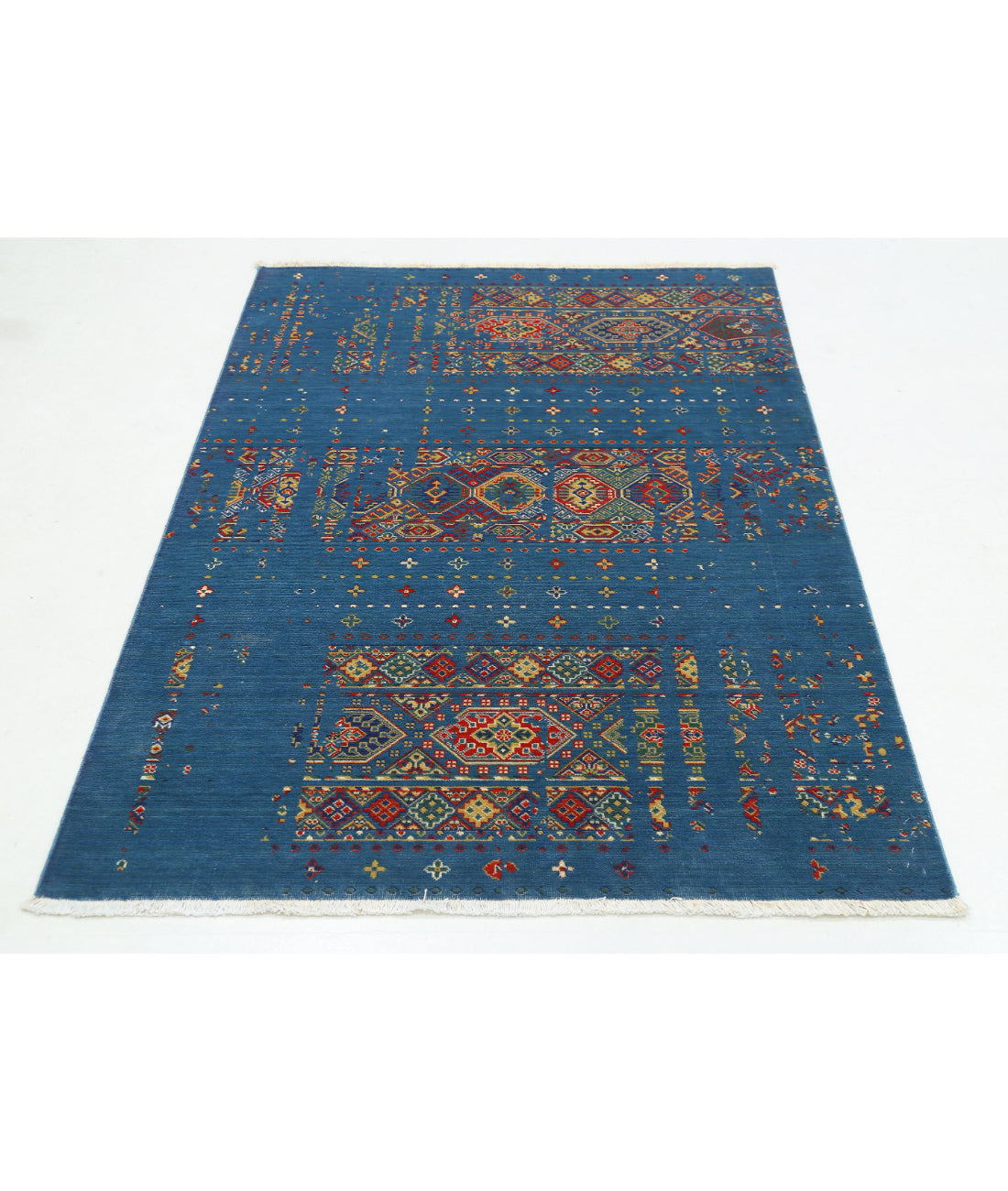 Gulshan Wool & Bamboo Silk Rug - 4'0'' x 5'9'' 4'0'' x 5'9'' (120 X 173) / Blue / Red