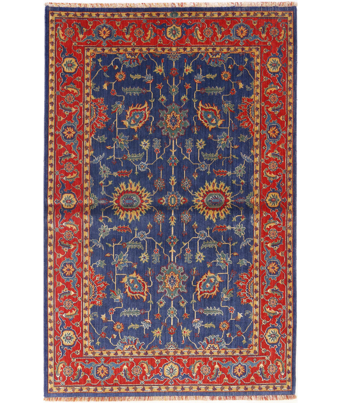 Gulshan Wool & Bamboo Silk Rug - 3'10'' x 6'1'' 3'10'' x 6'1'' (115 X 183) / Blue / Red