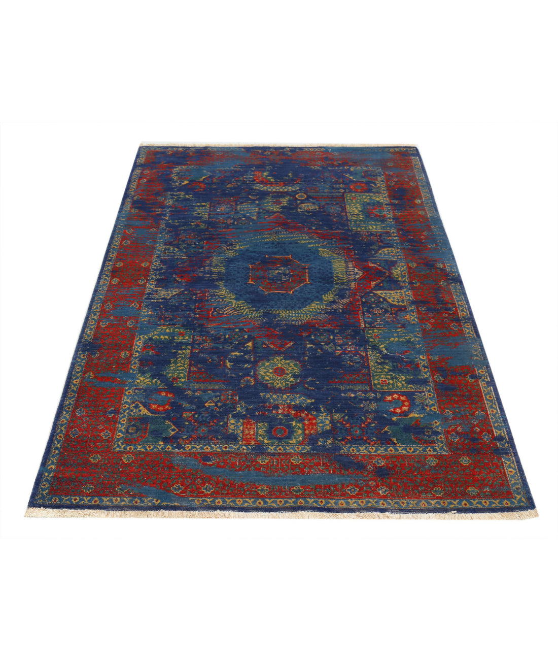 Gulshan Wool & Bamboo Silk Rug - 3'11'' x 5'10'' 3'11'' x 5'10'' (118 X 175) / Green / Red