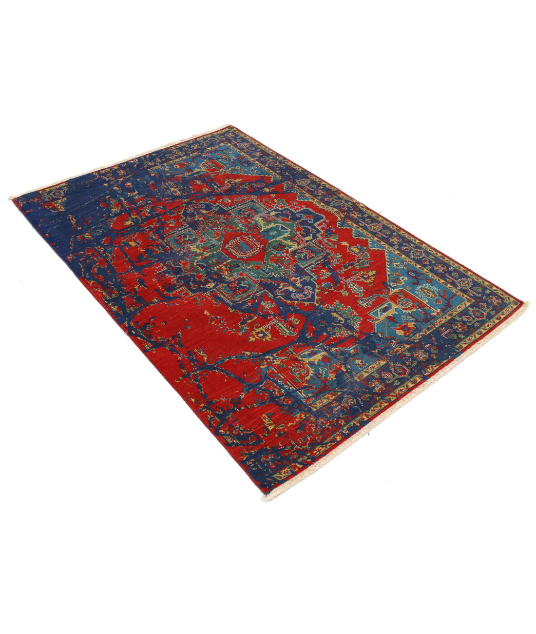 Gulshan Wool & Bamboo Silk Rug - 3'11'' x 5'10'' 3'11'' x 5'10'' (118 X 175) / Red / Blue