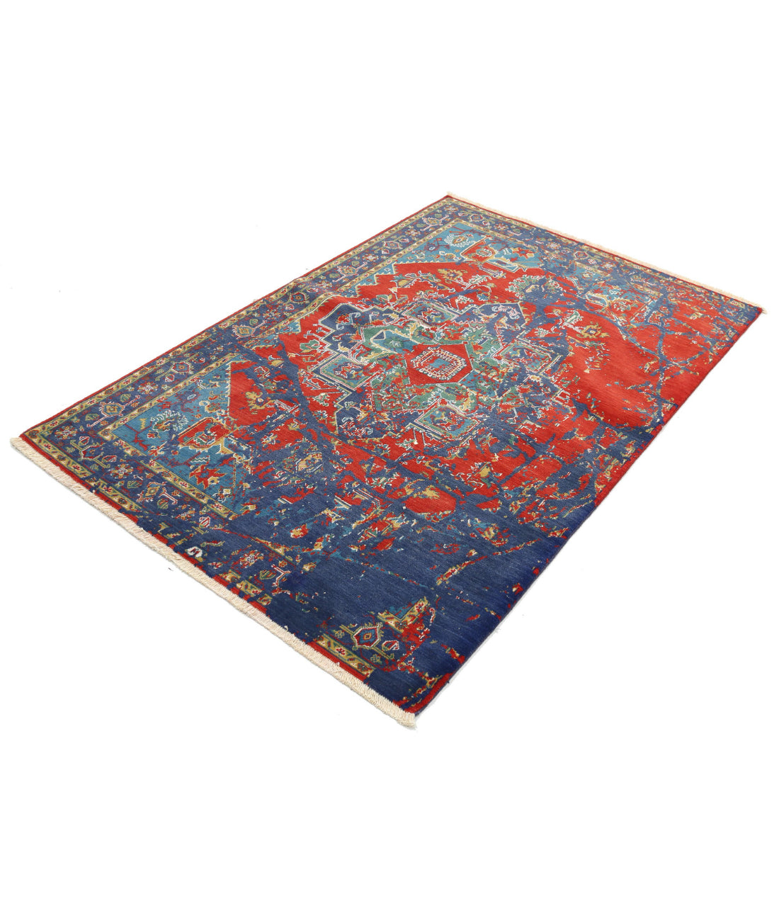 Gulshan Wool & Bamboo Silk Rug - 3'11'' x 5'10'' 3'11'' x 5'10'' (118 X 175) / Red / Blue
