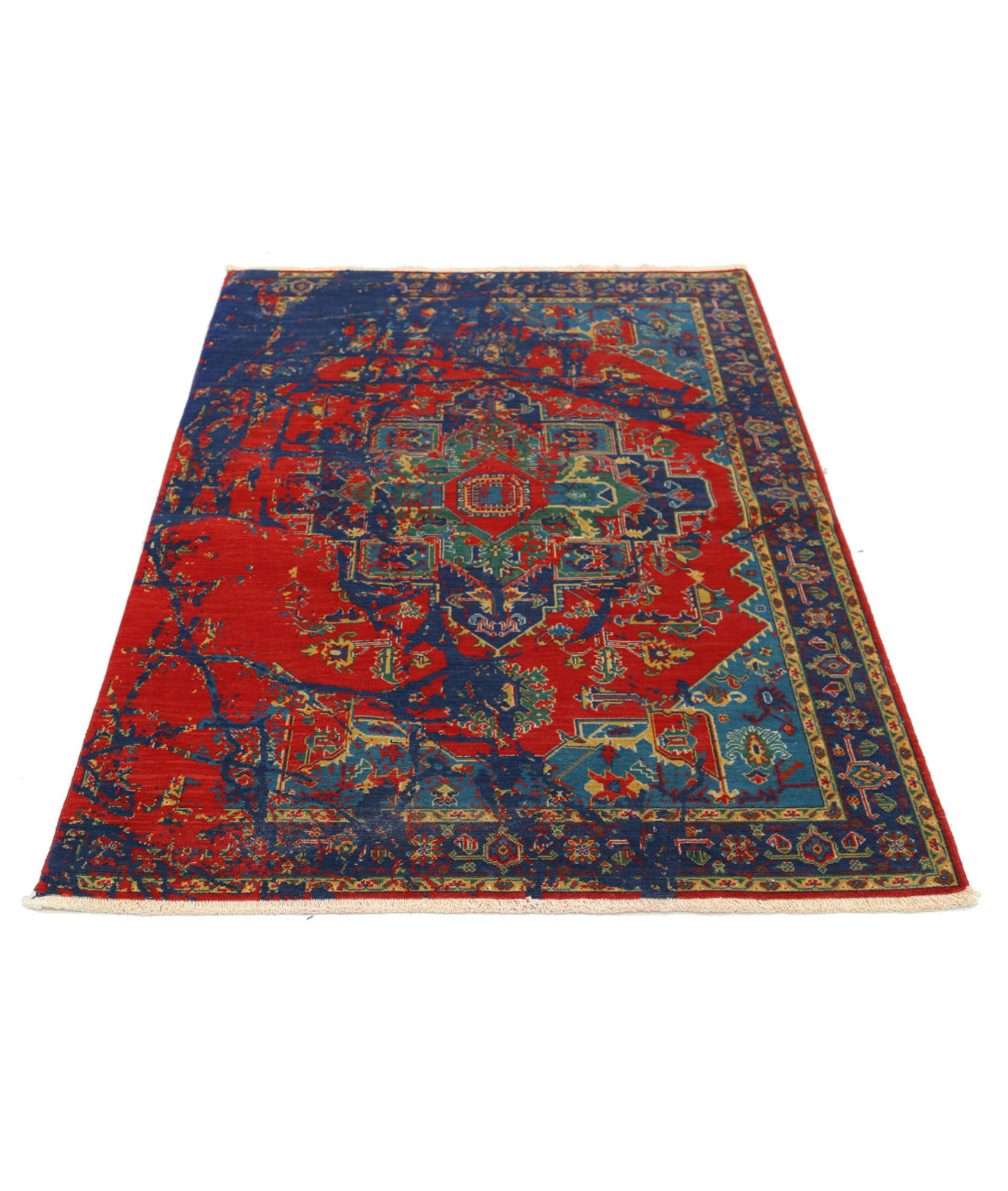Gulshan Wool & Bamboo Silk Rug - 3'11'' x 5'10'' 3'11'' x 5'10'' (118 X 175) / Red / Blue