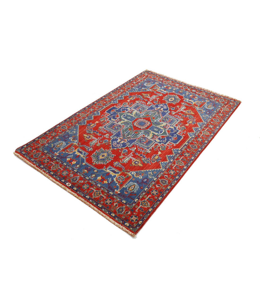 Gulshan Wool & Bamboo Silk Rug - 3'1'' x 6'0'' 3'1'' x 6'0'' (93 X 180) / Red / Blue