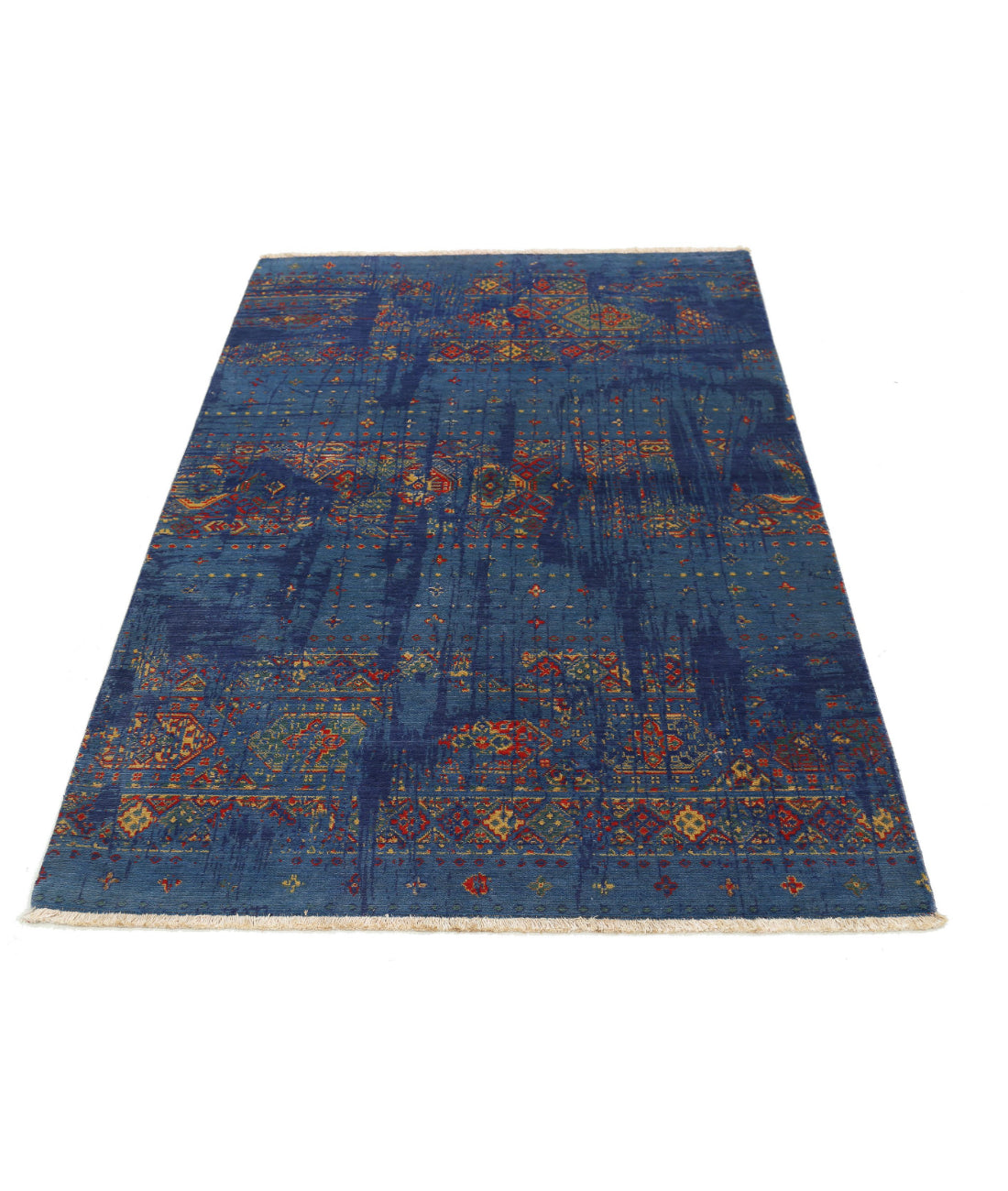 Gulshan Wool & Bamboo Silk Rug - 4'0'' x 5'10'' 4'0'' x 5'10'' (120 X 175) / Blue / Red