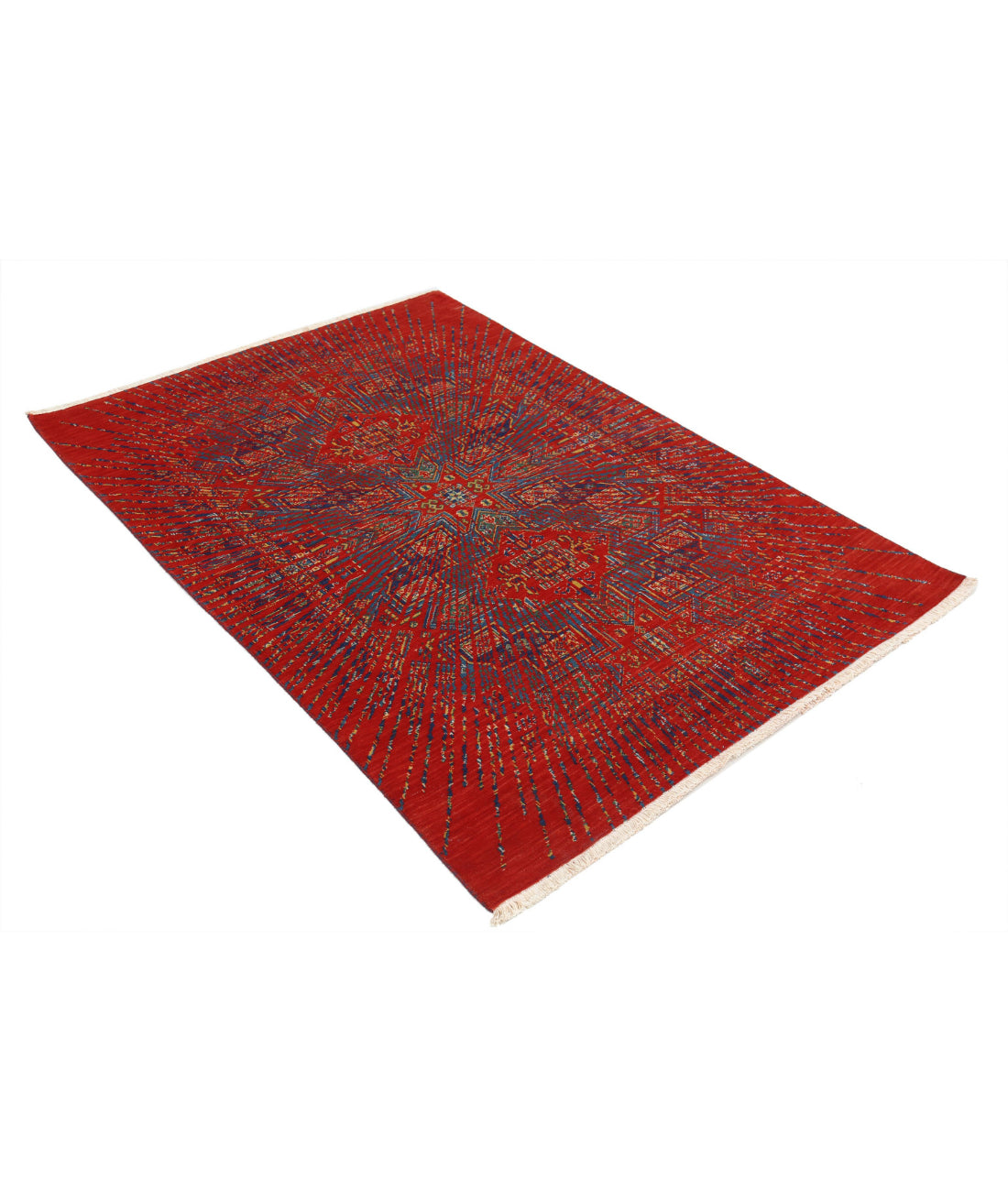Gulshan Wool & Bamboo Silk Rug - 4'0'' x 5'9'' 4'0'' x 5'9'' (120 X 173) / Red / Blue