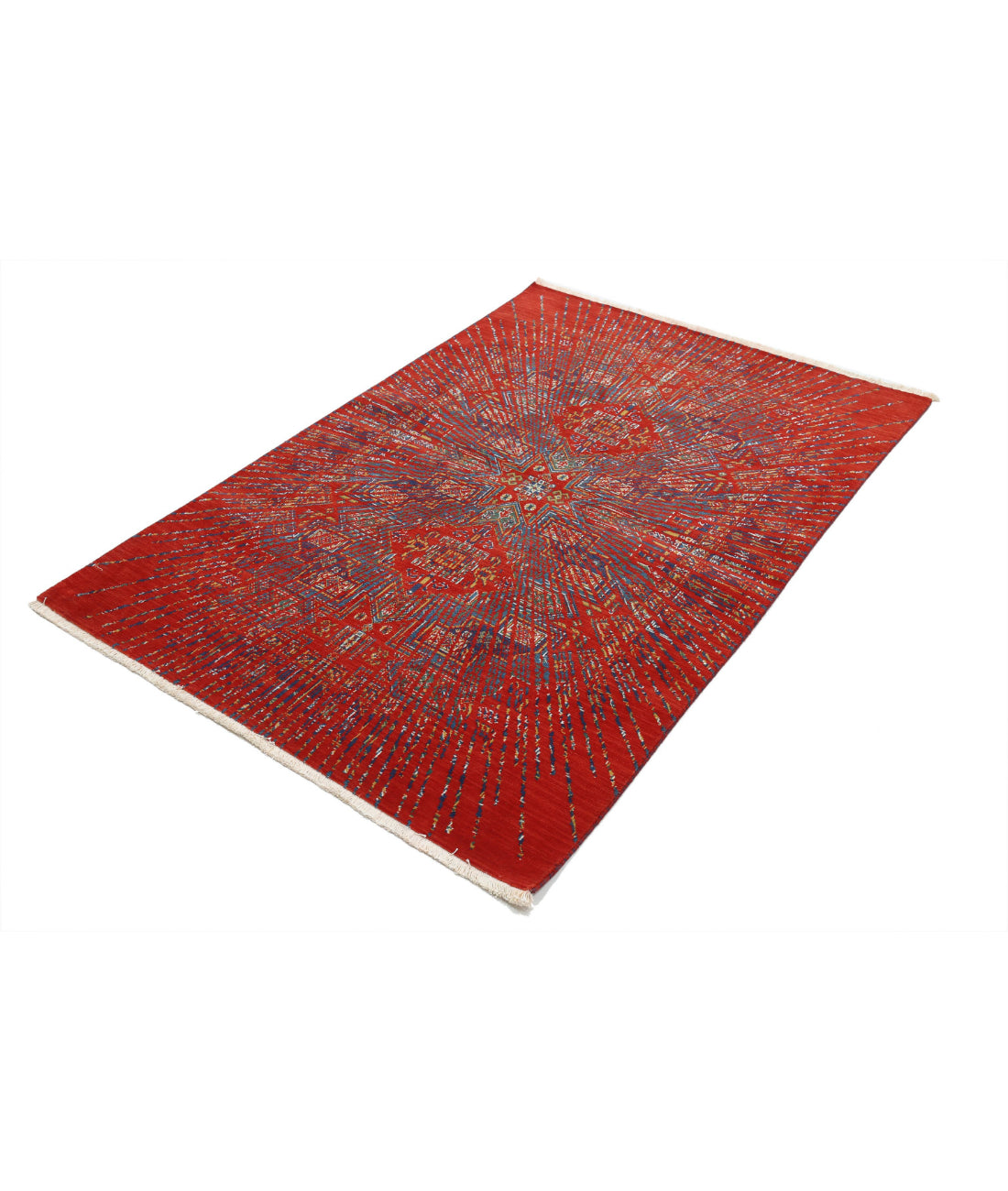 Gulshan Wool & Bamboo Silk Rug - 4'0'' x 5'9'' 4'0'' x 5'9'' (120 X 173) / Red / Blue