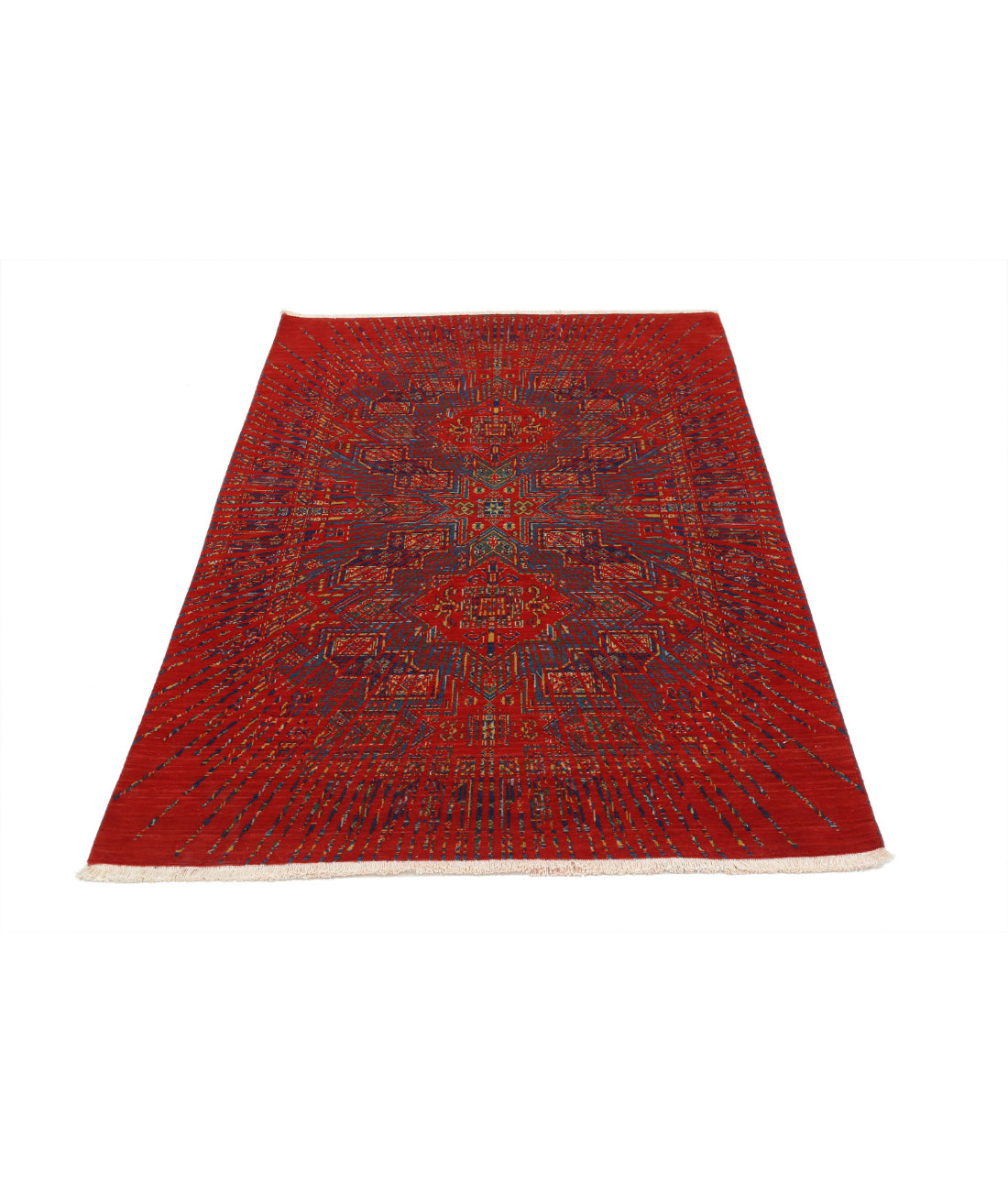 Gulshan Wool & Bamboo Silk Rug - 4'0'' x 5'9'' 4'0'' x 5'9'' (120 X 173) / Red / Blue