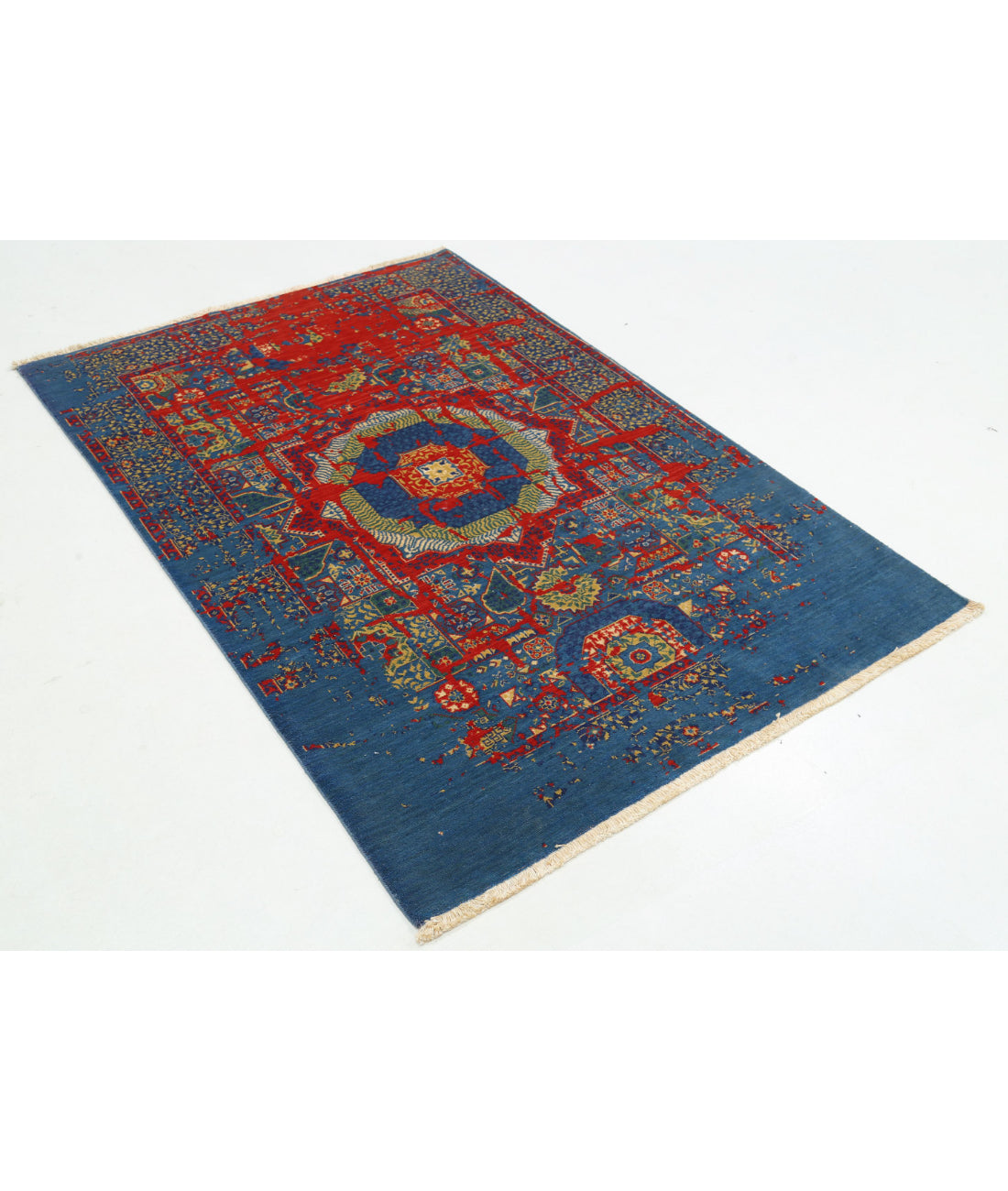 Gulshan Wool & Bamboo Silk Rug - 3'11'' x 5'10'' 3'11'' x 5'10'' (118 X 175) / Blue / Red