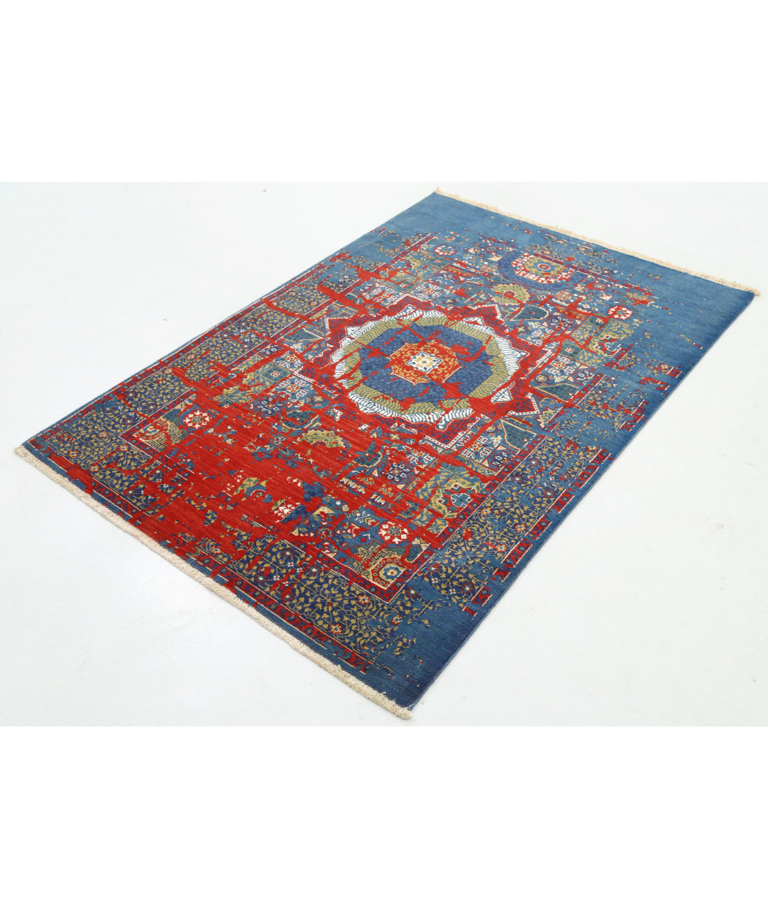 Gulshan Wool & Bamboo Silk Rug - 3'11'' x 5'10'' 3'11'' x 5'10'' (118 X 175) / Blue / Red