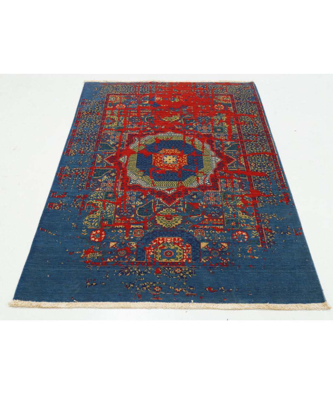Gulshan Wool & Bamboo Silk Rug - 3'11'' x 5'10'' 3'11'' x 5'10'' (118 X 175) / Blue / Red