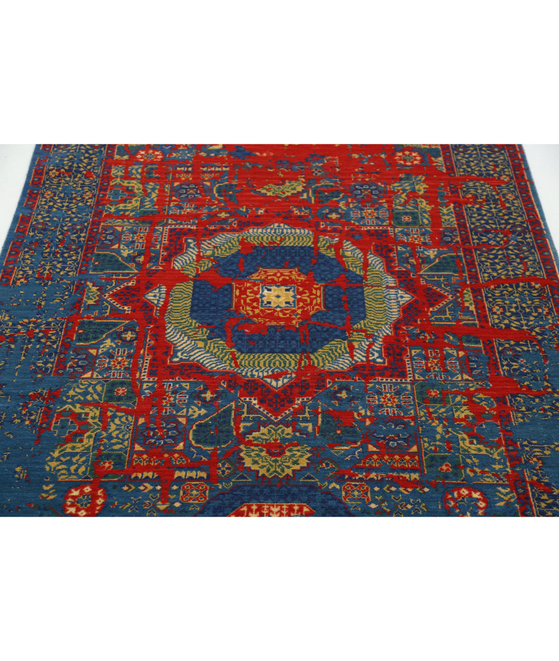 Gulshan Wool & Bamboo Silk Rug - 3'11'' x 5'10'' 3'11'' x 5'10'' (118 X 175) / Blue / Red
