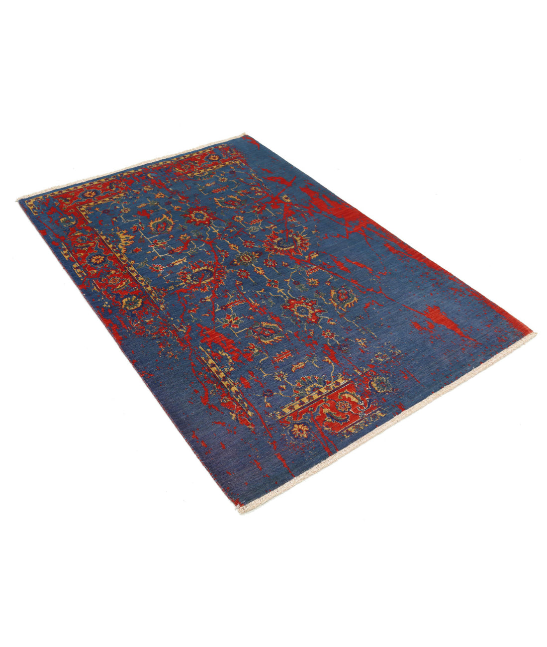 Gulshan Wool & Bamboo Silk Rug - 4'0'' x 5'10'' 4'0'' x 5'10'' (120 X 175) / Blue / Red