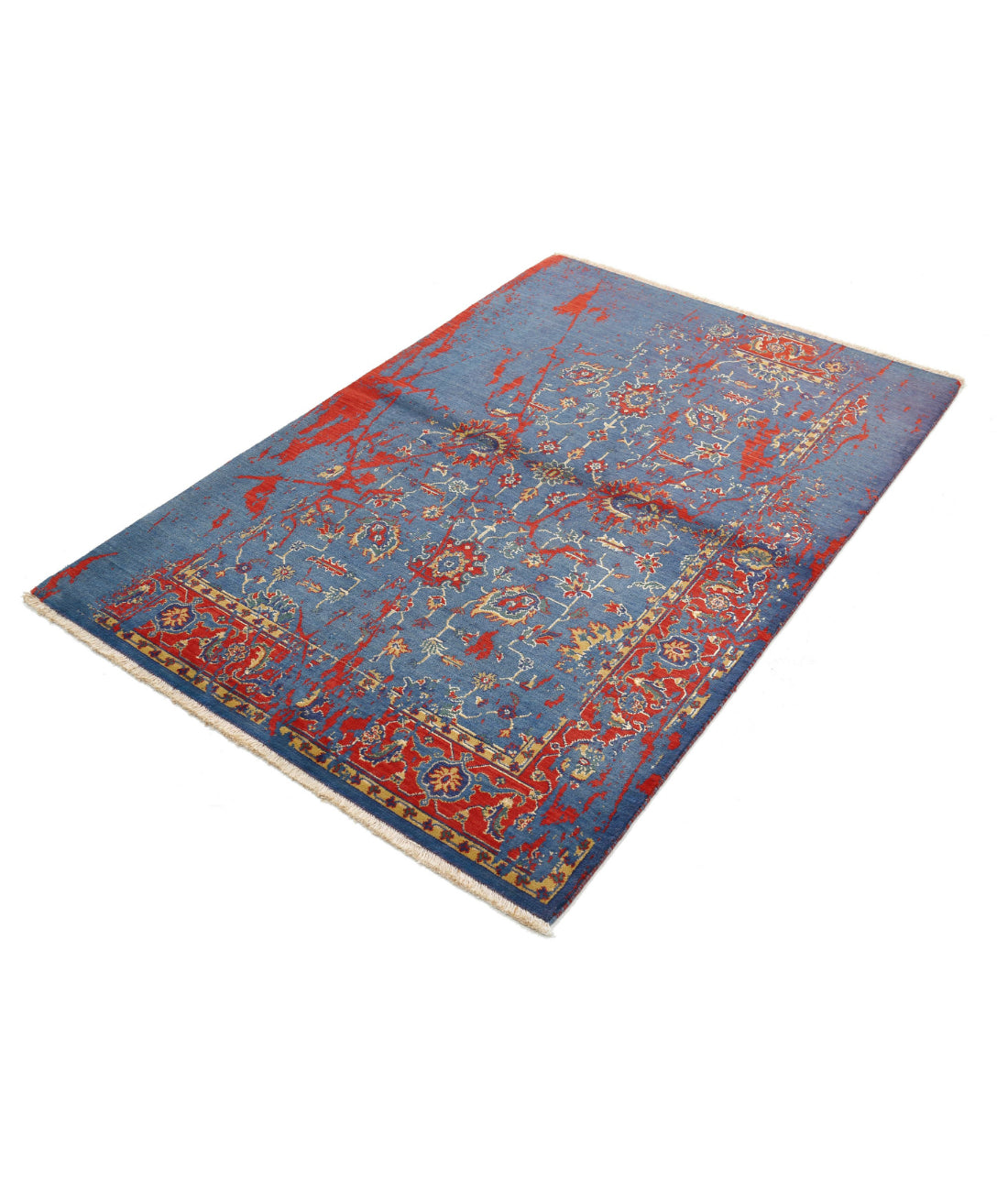 Gulshan Wool & Bamboo Silk Rug - 4'0'' x 5'10'' 4'0'' x 5'10'' (120 X 175) / Blue / Red