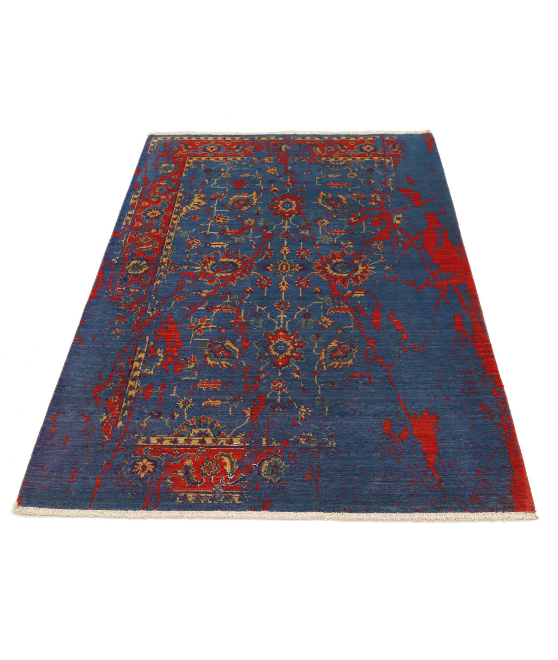 Gulshan Wool & Bamboo Silk Rug - 4'0'' x 5'10'' 4'0'' x 5'10'' (120 X 175) / Blue / Red