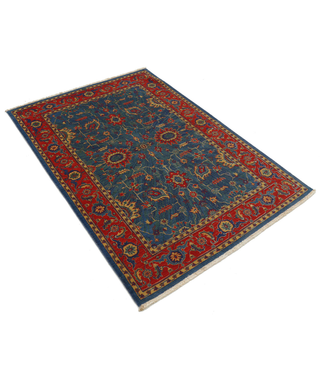 Gulshan Wool & Bamboo Silk Rug - 3'11'' x 5'10'' 3'11'' x 5'10'' (118 X 175) / Blue / Red