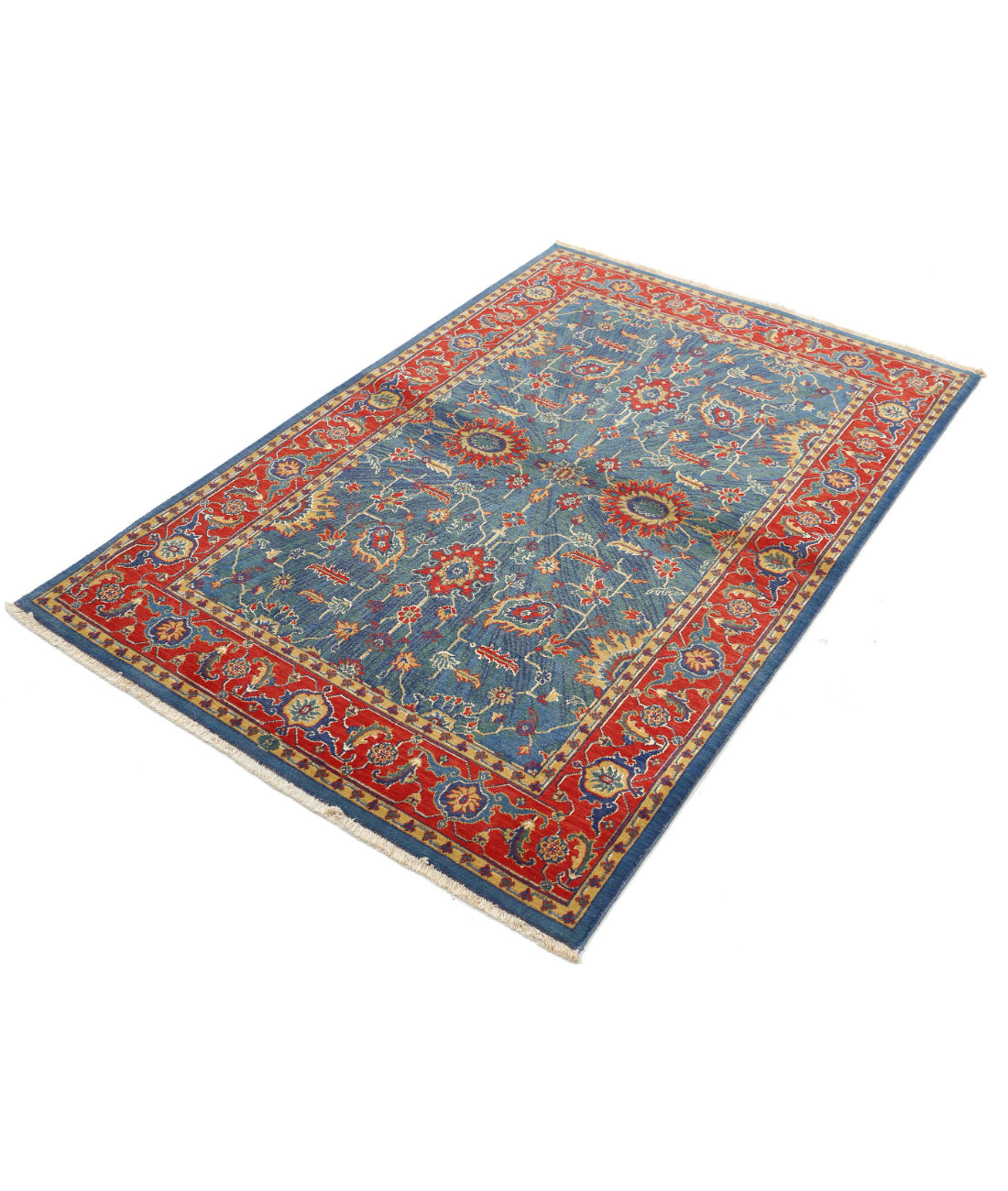 Gulshan Wool & Bamboo Silk Rug - 3'11'' x 5'10'' 3'11'' x 5'10'' (118 X 175) / Blue / Red