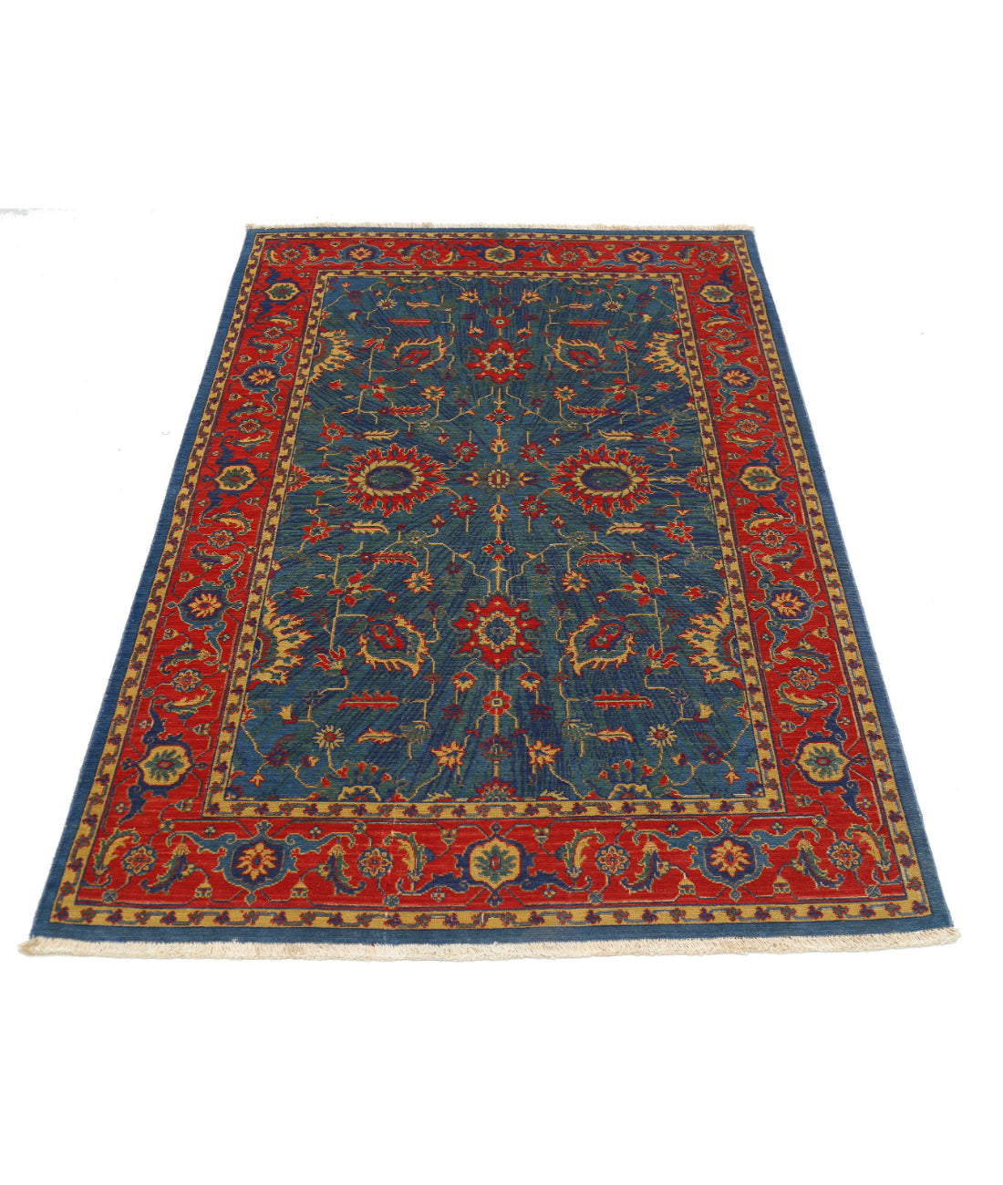Gulshan Wool & Bamboo Silk Rug - 3'11'' x 5'10'' 3'11'' x 5'10'' (118 X 175) / Blue / Red