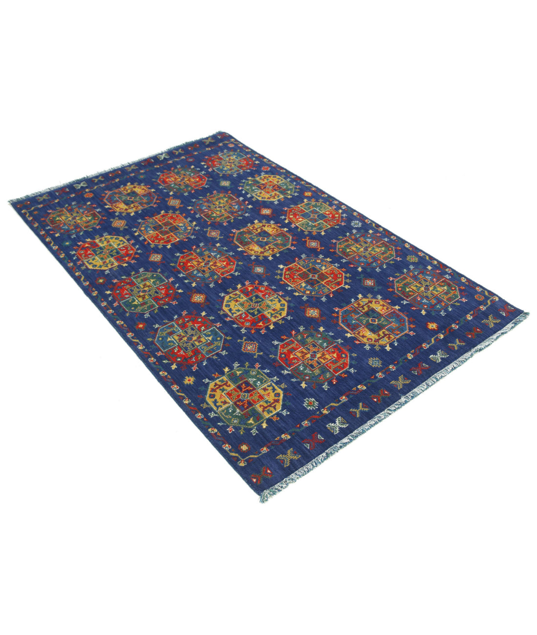 Gulshan Wool & Bamboo Silk Rug - 3'10'' x 6'0'' 3'10'' x 6'0'' (115 X 180) / Blue / Red