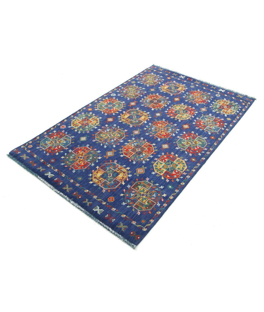 Gulshan Wool & Bamboo Silk Rug - 3'10'' x 6'0'' 3'10'' x 6'0'' (115 X 180) / Blue / Red