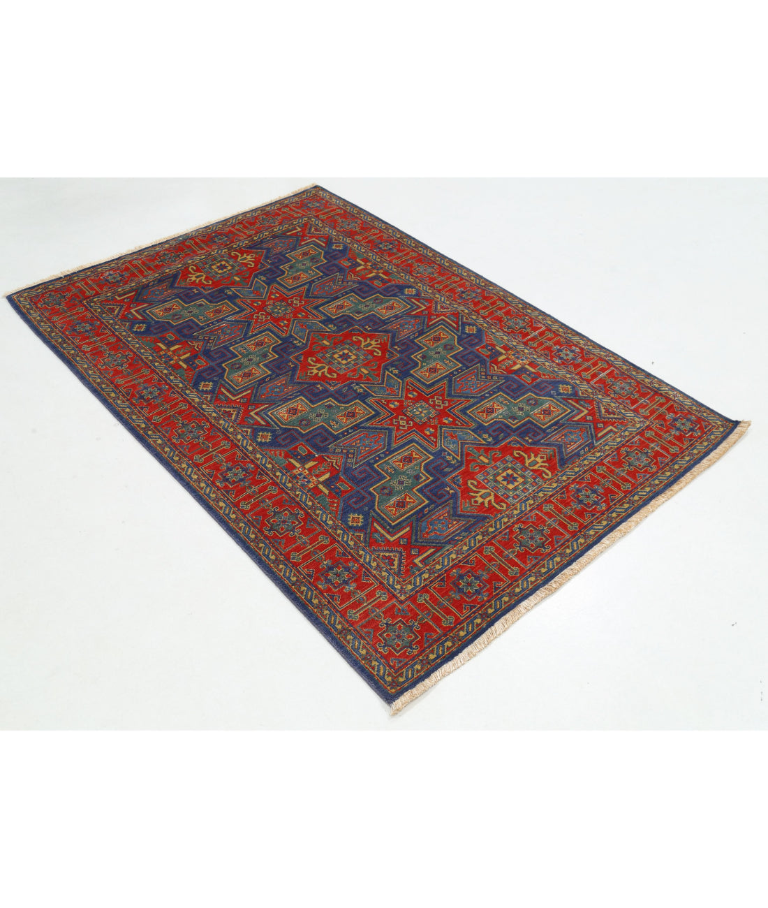 Gulshan Wool & Bamboo Silk Rug - 4'0'' x 5'9'' 4'0'' x 5'9'' (120 X 173) / Blue / Red