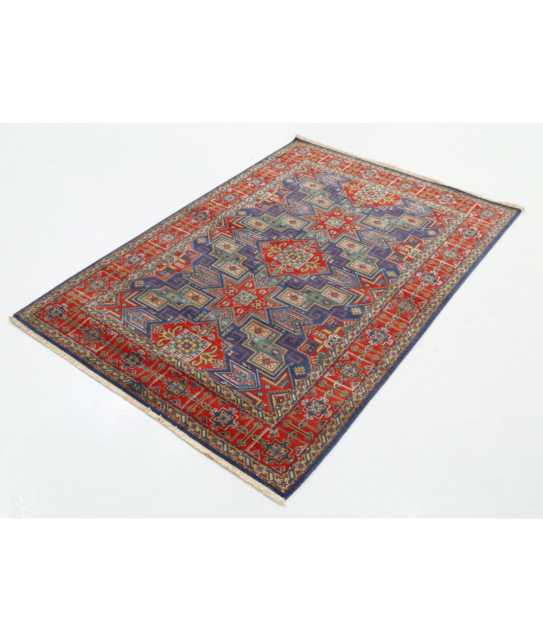 Gulshan Wool & Bamboo Silk Rug - 4'0'' x 5'9'' 4'0'' x 5'9'' (120 X 173) / Blue / Red