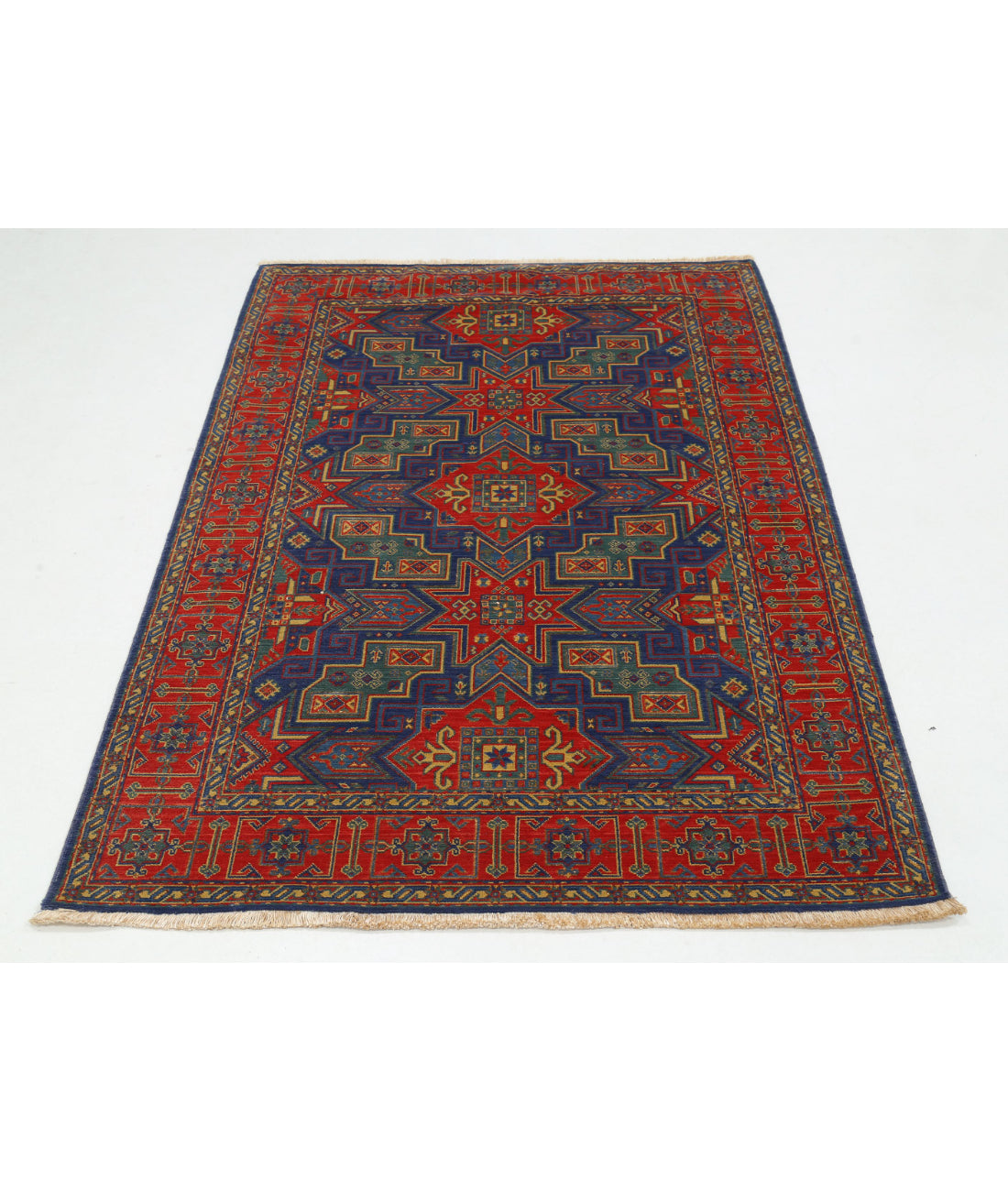 Gulshan Wool & Bamboo Silk Rug - 4'0'' x 5'9'' 4'0'' x 5'9'' (120 X 173) / Blue / Red
