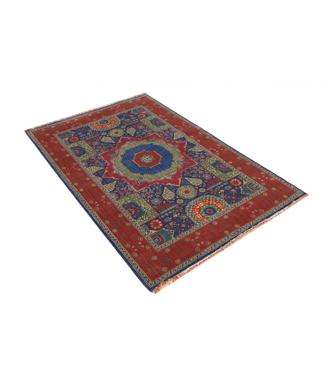 Gulshan Wool & Bamboo Silk Rug - 3'10'' x 6'0'' 3'10'' x 6'0'' (115 X 180) / Blue / Red
