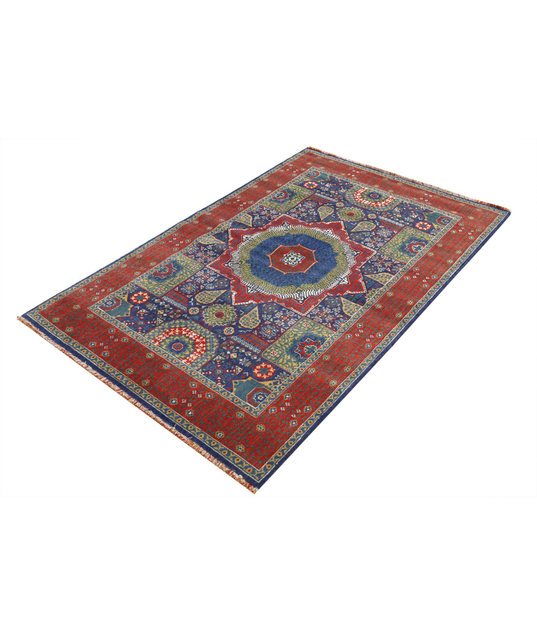 Gulshan Wool & Bamboo Silk Rug - 3'10'' x 6'0'' 3'10'' x 6'0'' (115 X 180) / Blue / Red