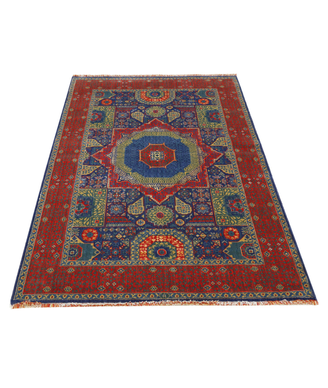 Gulshan Wool & Bamboo Silk Rug - 3'10'' x 6'0'' 3'10'' x 6'0'' (115 X 180) / Blue / Red