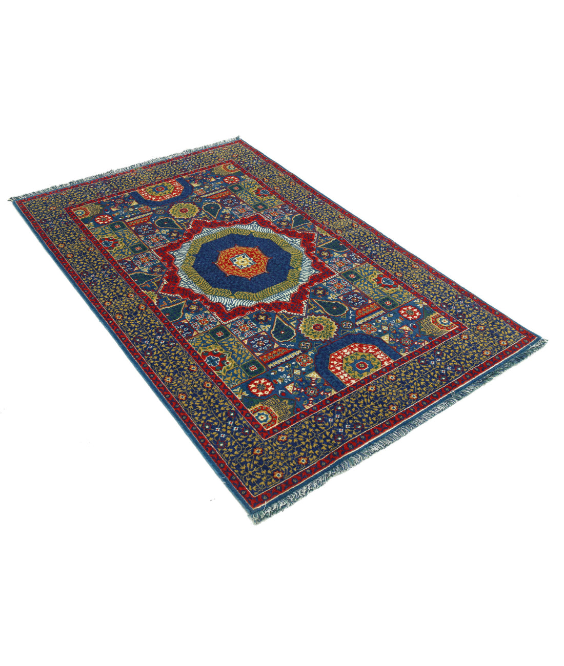 Gulshan Wool & Bamboo Silk Rug - 3'10'' x 6'0'' 3'10'' x 6'0'' (115 X 180) / Blue / Red