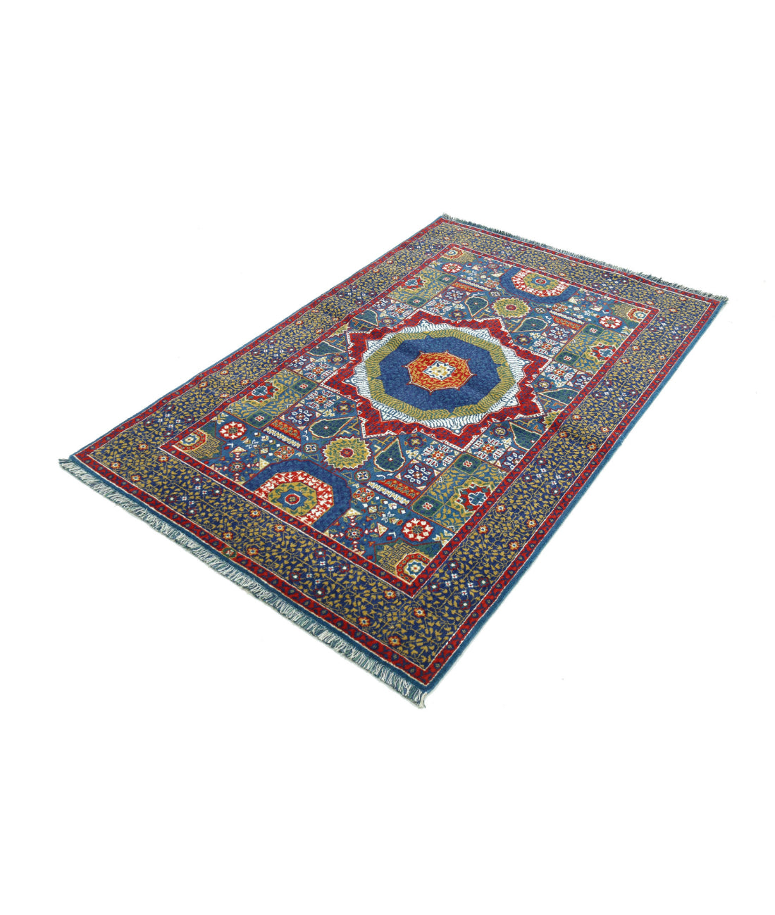 Gulshan Wool & Bamboo Silk Rug - 3'10'' x 6'0'' 3'10'' x 6'0'' (115 X 180) / Blue / Red