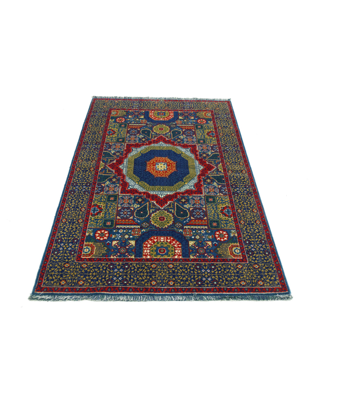 Gulshan Wool & Bamboo Silk Rug - 3'10'' x 6'0'' 3'10'' x 6'0'' (115 X 180) / Blue / Red