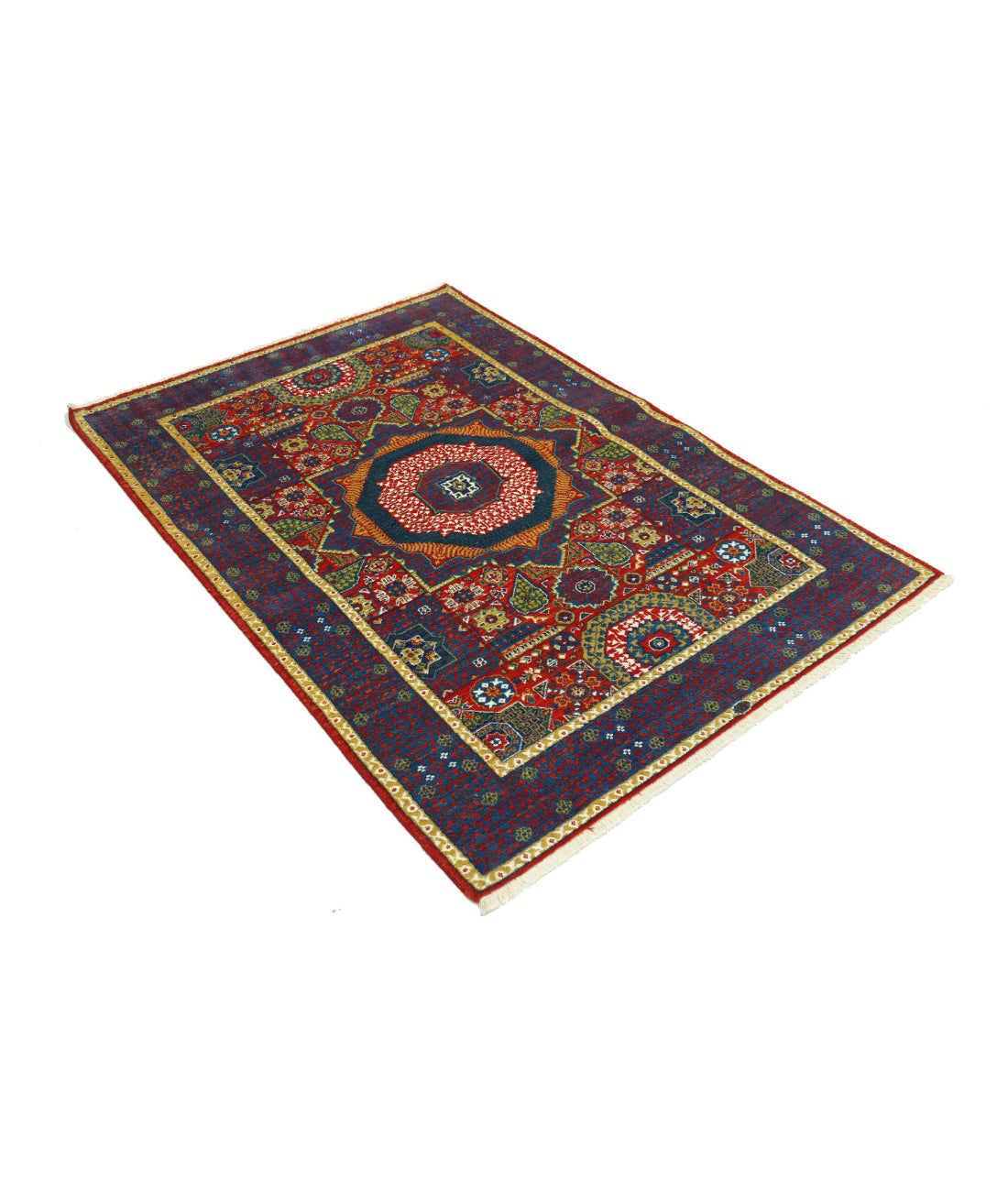 Gulshan Wool & Bamboo Silk Rug - 4'0'' x 5'10'' 4'0'' x 5'10'' (120 X 175) / Red / Blue