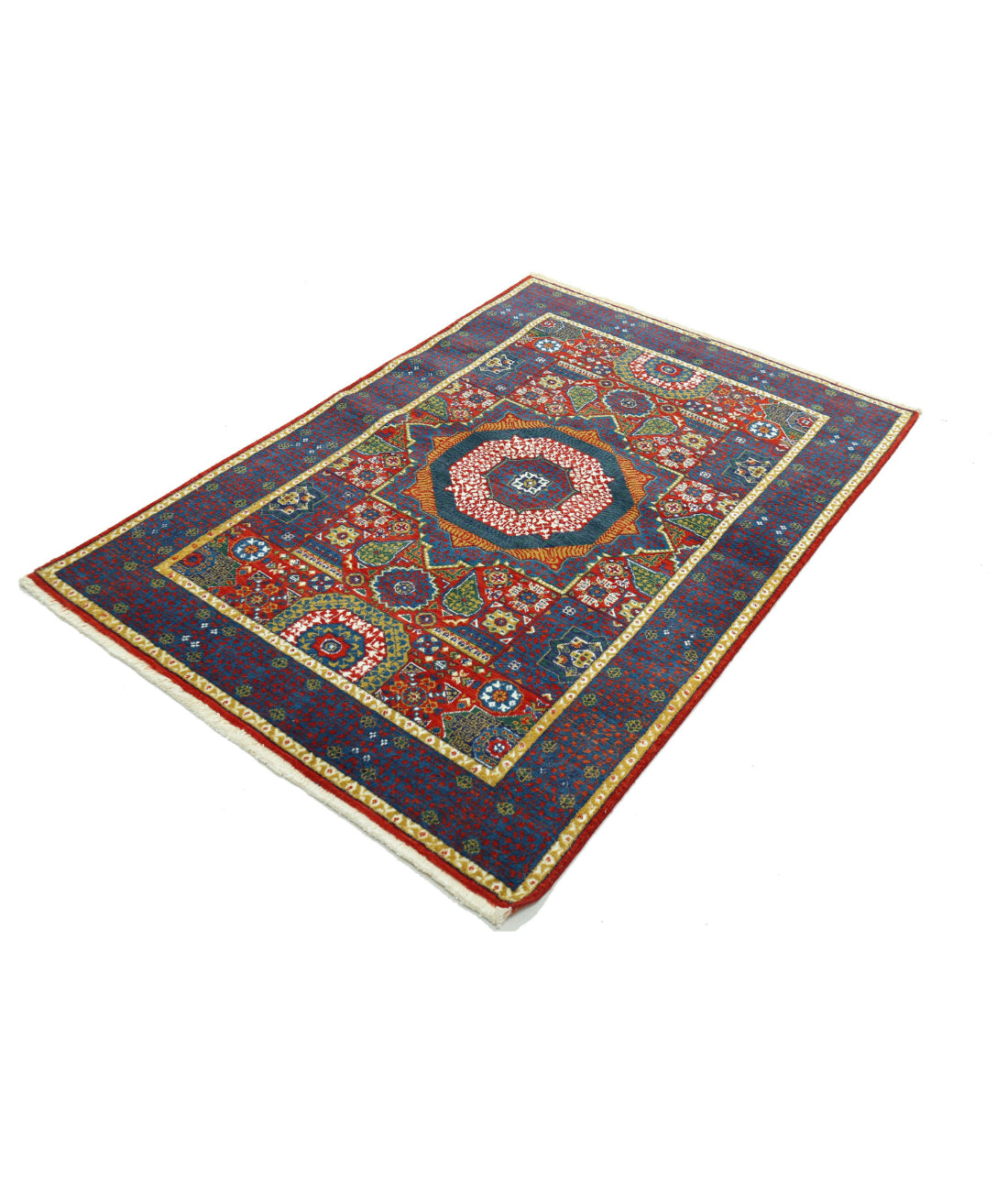 Gulshan Wool & Bamboo Silk Rug - 4'0'' x 5'10'' 4'0'' x 5'10'' (120 X 175) / Red / Blue