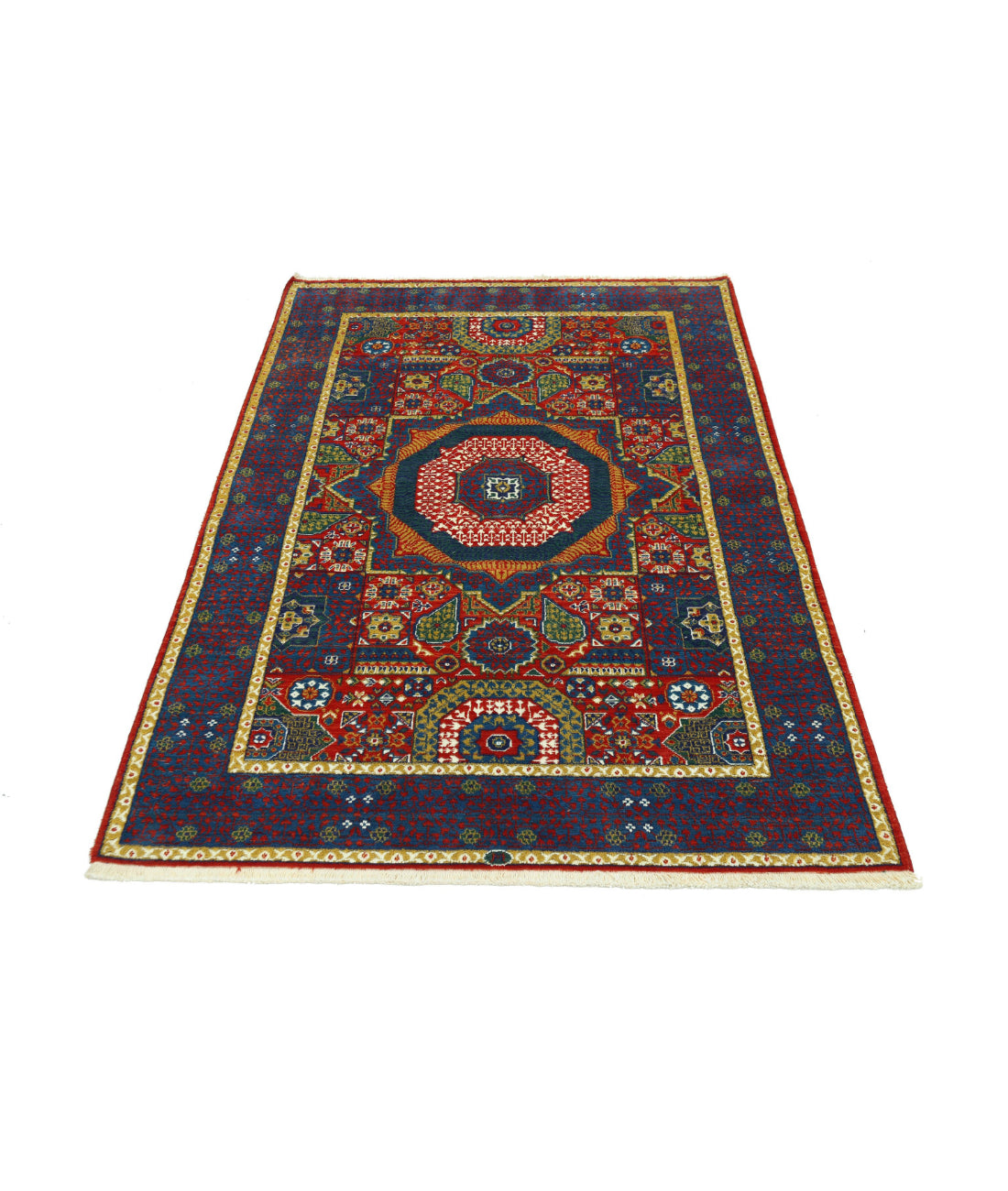 Gulshan Wool & Bamboo Silk Rug - 4'0'' x 5'10'' 4'0'' x 5'10'' (120 X 175) / Red / Blue