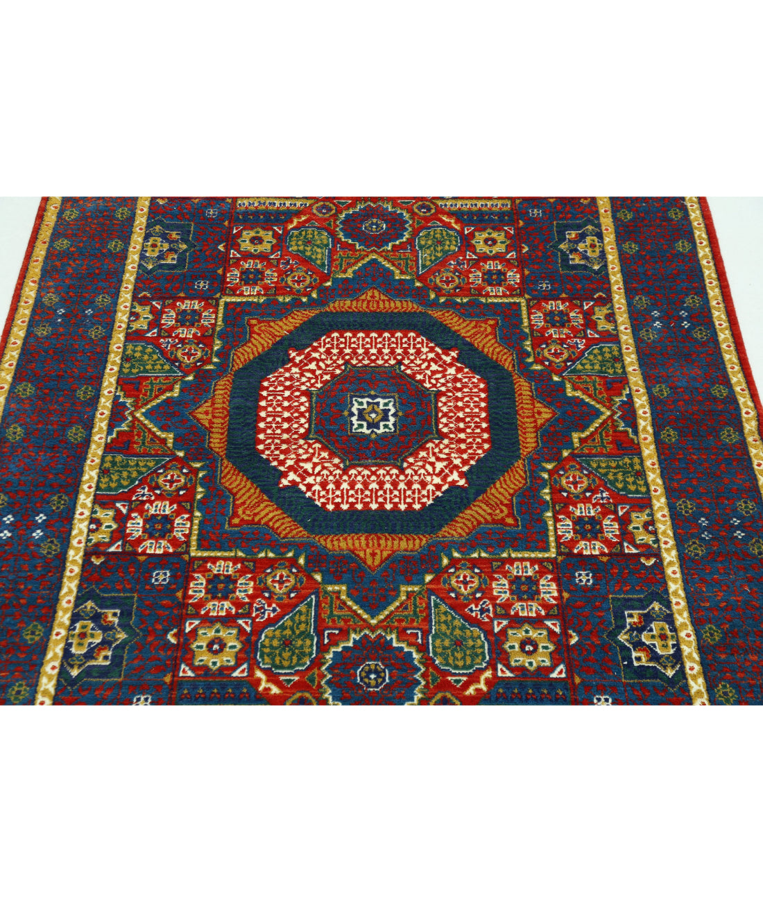 Gulshan Wool & Bamboo Silk Rug - 4'0'' x 5'10'' 4'0'' x 5'10'' (120 X 175) / Red / Blue