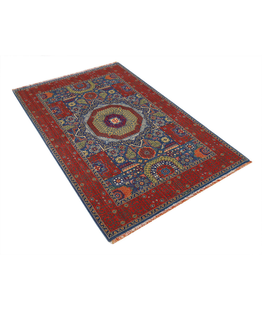 Gulshan Wool & Bamboo Silk Rug - 3'10'' x 6'0'' 3'10'' x 6'0'' (115 X 180) / Blue / Red