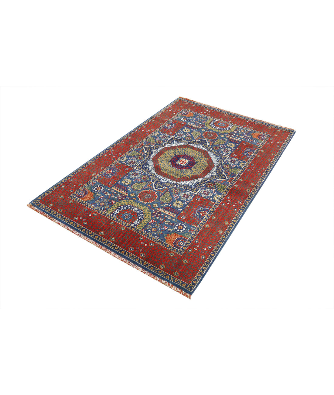 Gulshan Wool & Bamboo Silk Rug - 3'10'' x 6'0'' 3'10'' x 6'0'' (115 X 180) / Blue / Red