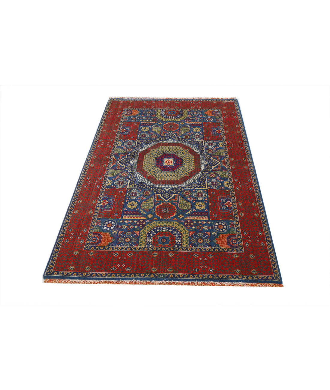Gulshan Wool & Bamboo Silk Rug - 3'10'' x 6'0'' 3'10'' x 6'0'' (115 X 180) / Blue / Red