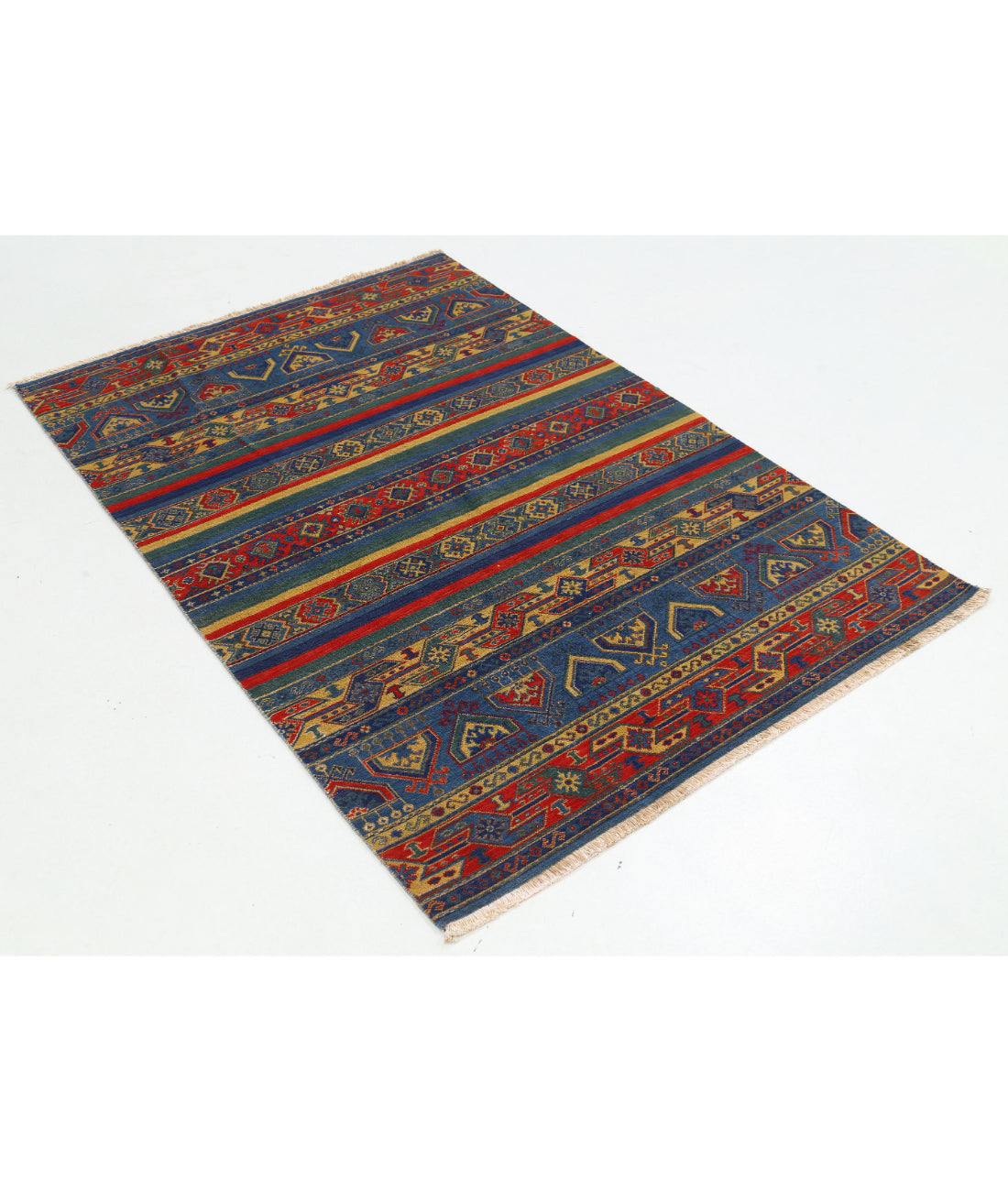 Gulshan Wool & Bamboo Silk Rug - 4'0'' x 5'10'' 4'0'' x 5'10'' (120 X 175) / Blue / Red